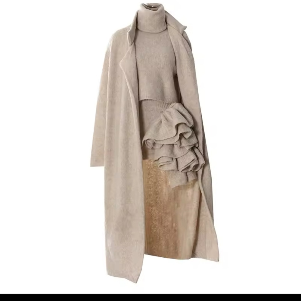 Elegant Beige Sweater 3 Piece Set